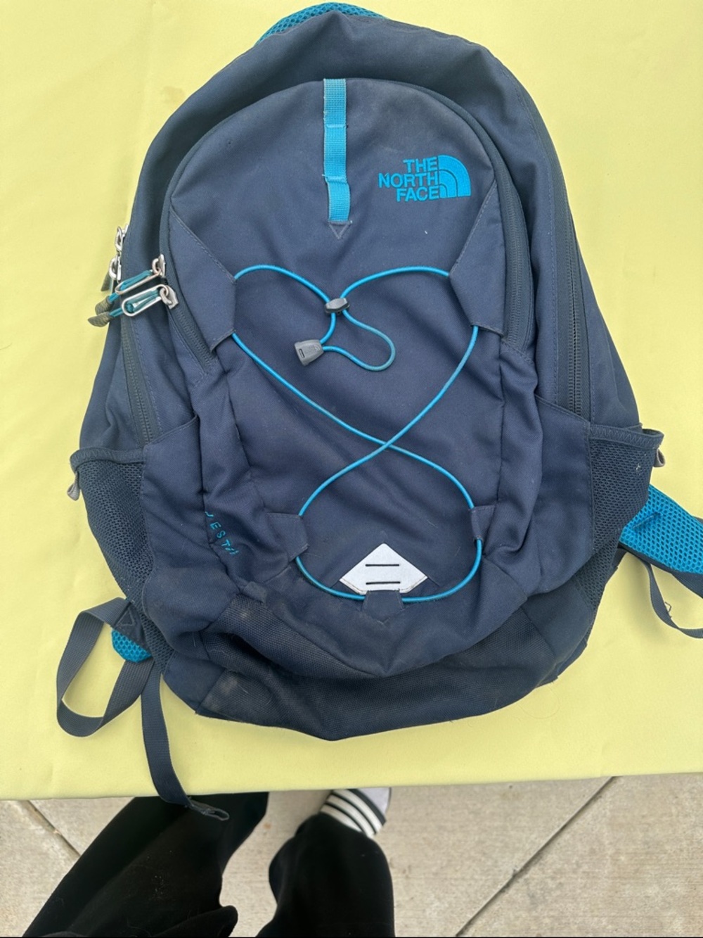 The North Face Navy Backpack with Teal Bungee